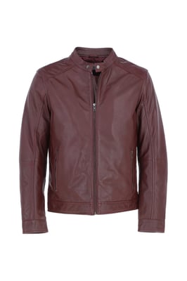 Real Leather Mandarin Collar Biker Jacket