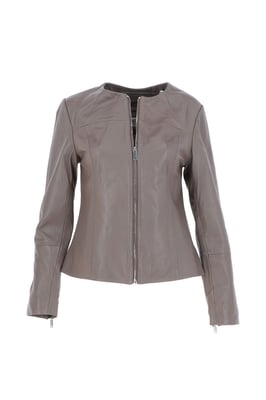 'Francesca' Collarless Real Leather Fashion Jacket