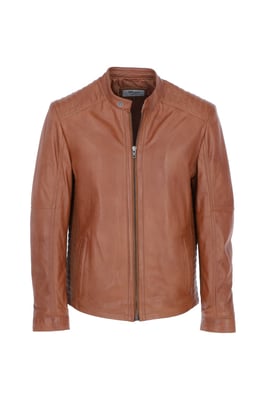 'Elio' Ashwood Leather Mandarin Collar Biker Jacket