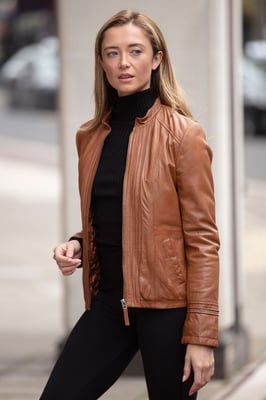 Real Leather Mandarin Collar Jacket