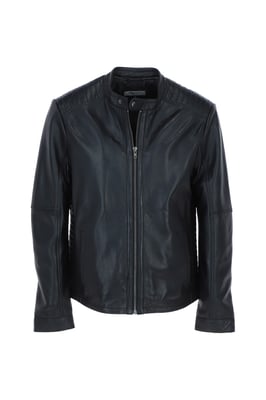 'Elio' Ashwood Leather Mandarin Collar Biker Jacket