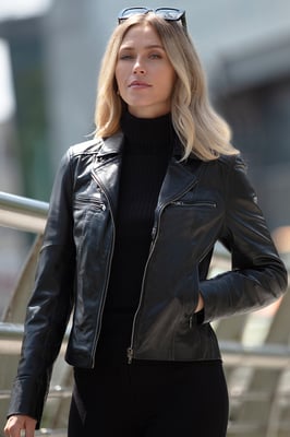 'Eva' Leather Biker Style Jacket Women Coat