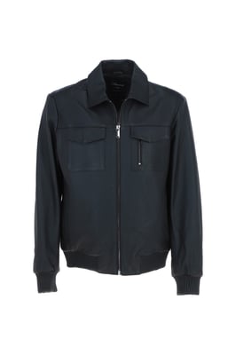 'Torino Classic' Real Leather Classic Bomber Jacket With Brando Collar