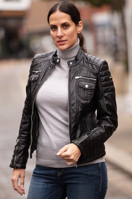 'Elena' Leather Fashion Biker Jacket