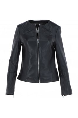 'Francesca' Collarless Real Leather Fashion Jacket