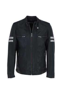 'Nova2' Real Leather Biker Jacket With Stitch Detailings