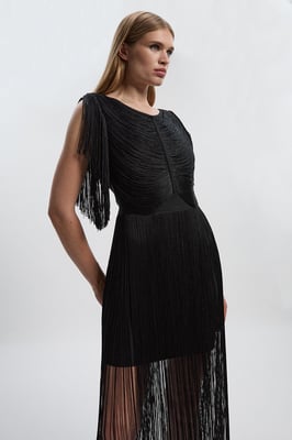 Maxi Draped Fringe Knitted Mini Dress