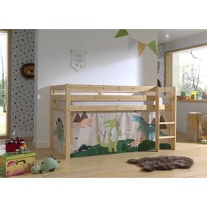 Lucevi pino halfhoogslaper h115cm + ladder + dino gordijntjes - 90x200