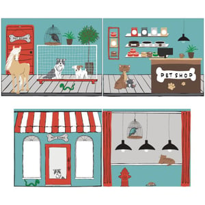 Lucevi pino halfhoogslaper h115cm + ladder + pet shop gordijntjes -