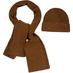 No Excess Beenie + scarf rib knit set terra