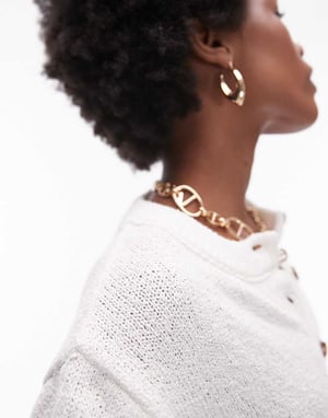 Topshop – Elfenbensvit stickad kofta med textur och rund hals