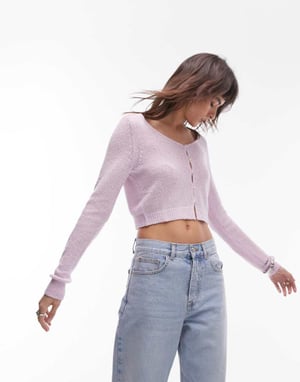 Topshop – Rosa stickad mikrokofta i handduksmönster