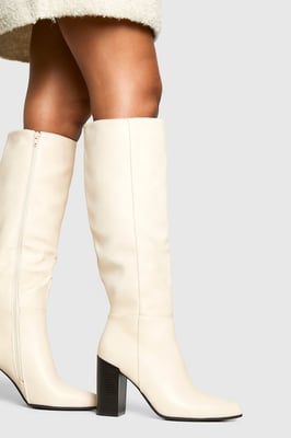Column Knee High Stacked Heel Boots