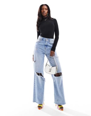 ASOS DESIGN – Svart, åtsittande bodysuit med hög halsringning och långa ärmar i dubbla lager