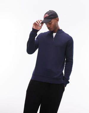 Topman – Marinblå essentials med 1/4-dragkedja