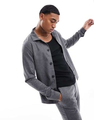 Jack & Jones – Premium – Grå kostymjacka med smal passform och jerseydetaljer
