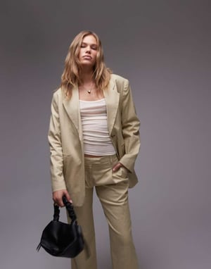 Topshop – Sandfärgad, hög rygg – Oversized linnekavaj