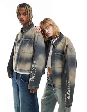 COLLUSION – Unisex – Grå tvättad snickarjacka i denim med överdimension och dragkedja