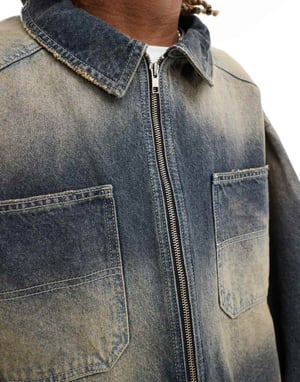 COLLUSION – Unisex – Grå tvättad snickarjacka i denim med överdimension och dragkedja