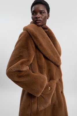 Faux Fur Buttoned Midi Coat