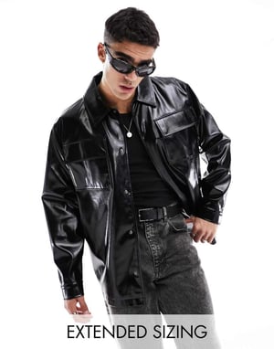 ASOS DESIGN – Svart överdimensionerad jacka i konstläder