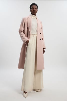 Wool Fitted Double Breasted Tailored Midi Coat