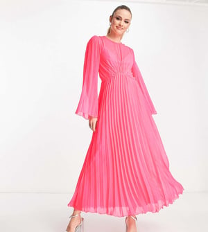 ASOS DESIGN Tall – Fluorosfärgad midiklänning med knytband och räfflade ärmar