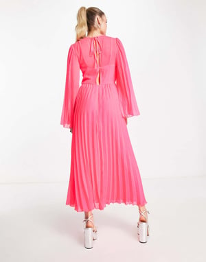 ASOS DESIGN Tall – Fluorosfärgad midiklänning med knytband och räfflade ärmar