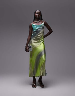 Topshop – Grönt tie dye-mönster i midiklänning med kappa