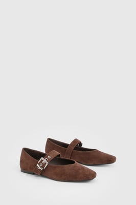 Wide Fit Metallic Buckle Detail Mary Jane Ballet Flats
