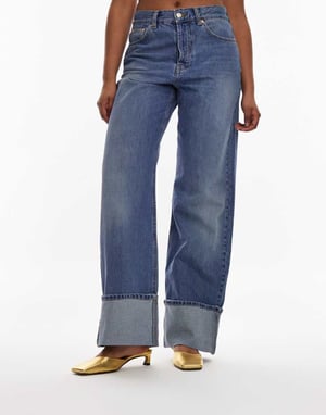 Topshop – Audrey – Guldfärgade premium-mulor i läder med mellanhög klack och fyrkantig tå