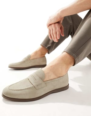 Walk London – Angelo – Saddle Loafers i taupefärgad mocka
