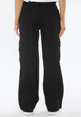 MYT Womens Wide Leg Baggy High Waisted Cargo Pocket Jeans in Black