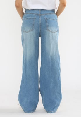 MYT Womens Wide Leg Baggy High Waisted Jeans in Light Blue