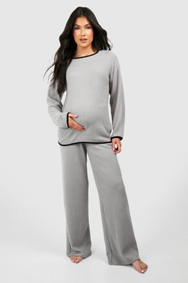 Maternity Contrast Soft Rib Loungewear Set