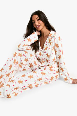 Christmas Gingerbread Man Print Long Sleeve Shirt & Trousers Pyjama Set