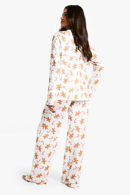 Christmas Gingerbread Man Print Long Sleeve Shirt & Trousers Pyjama Set