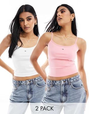 Tommy Jeans – 2-pack essential-toppar med axelband i flera färger