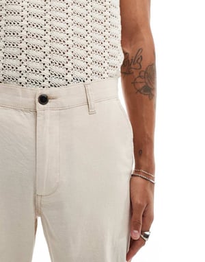 Jack & Jones – Krämfärgade chinos i linneblandning