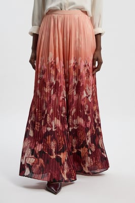 Pleated Floral Woven Wide Leg Trousers