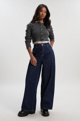 Petite Mid Waist Loose Fit Wide Leg Jean