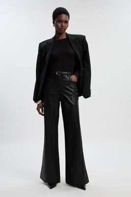 Petite Faux Leather Tailored Kickflare Trouser