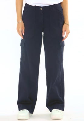 MYT Womens Wide Leg Cargo Combat Chino Trousers in Navy