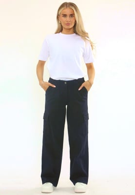 MYT Womens Wide Leg Cargo Combat Chino Trousers in Navy