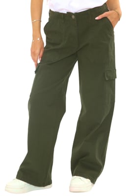 MYT Womens Wide Leg Cargo Combat Chino Trousers in Olive
