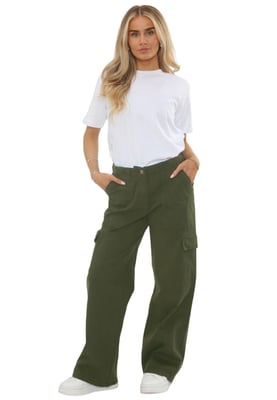 MYT Womens Wide Leg Cargo Combat Chino Trousers in Olive