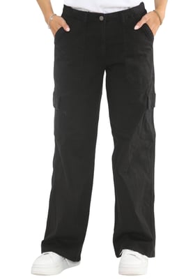 MYT Womens Wide Leg Cargo Combat Chino Trousers in Black