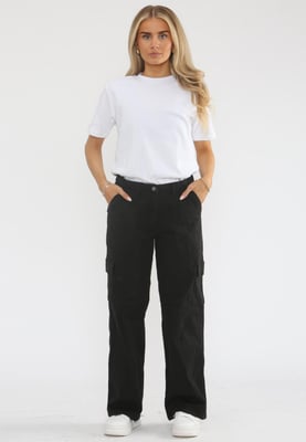 MYT Womens Wide Leg Cargo Combat Chino Trousers in Black