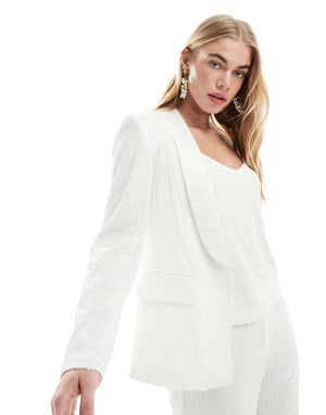 Vila Bridal – Vit paljettkavaj med satinslag, del av set