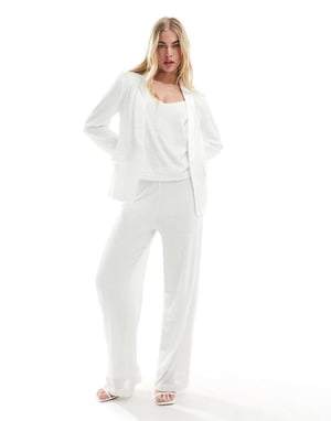 Vila Bridal – Vit paljettkavaj med satinslag, del av set